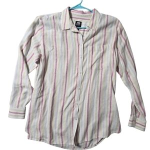 GAP Linen Blend Womens Shirt Button Stripe Size XL Relaxed Fit